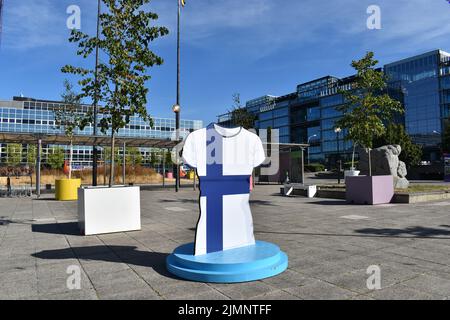 Selfie spot pour l'UEFA Women's Euro England 2022 dans la zone des fans de Station Square, Milton Keynes. Banque D'Images