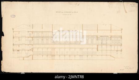 Nohl Maximilian (1830-1863), hôtel de ville de Berlin (Red Rathaus). Projet 2 (04,1858) : section longitudinale. Crayon aquarelle sur papier, 70,5 x 133 cm (y compris les bords de numérisation) Nohl Maximilian (1830-1863): Berliner Rathaus (Rotes Rathaus). Projet 2 Banque D'Images