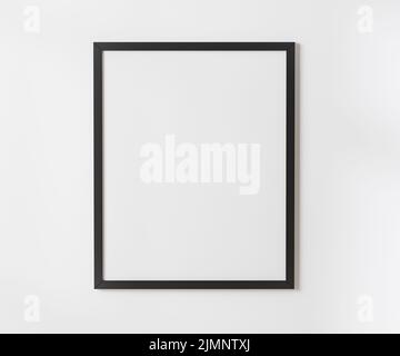 Cadre noir vierge sur maquette murale blanche, rapport 4:5 - 40x50 cm, 16 x 20 pouces, maquette de cadre d'affiche, rendu 3D Banque D'Images
