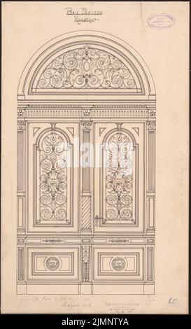 Baum Philipp (1849-1886), immeuble résidentiel de Panizza, Mayence (1884): Haustor 1:10. Encre sur carton, 52,4 x 31,7 cm (y compris les bords de numérisation) Baum Philipp (1849-1886): Wohnhaus Panizza, Mayence Banque D'Images