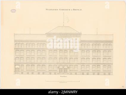 Architecte inconnu, lycée d'État, Wroclaw (sans dat.): Vue de face 1:75. Lithographie colorée sur le carton, 74,3 x 105 cm (y compris les bords de numérisation) N.N. : Gymnase Staatliches, Breslau Banque D'Images