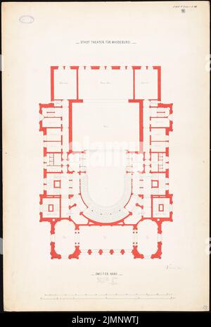 Lucae Richard (1829-1877), City Theatre de Magdeburg (1874): Grundriss 2nd place 1: 100. Encre, aquarelle crayon sur la boîte, 96,9 x 65,5 cm (y compris les bords de balayage) Lucae Richard (1829-1877): Stadttheater, Magdeburg Banque D'Images