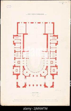 Lucae Richard (1829-1877), City Theatre de Magdeburg (1874): Grundriss 1st rang 1: 100. Encre, aquarelle crayon sur la boîte, 96,7 x 65 cm (y compris les bords de balayage) Lucae Richard (1829-1877): Stadttheater, Magdeburg Banque D'Images