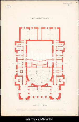 Lucae Richard (1829-1877), City Theatre de Magdeburg (1874): Grundriss EG 1: 100. Tuche aquarelle sur la boîte, 96,5 x 65,5 cm (y compris les bords de balayage) Lucae Richard (1829-1877): Stadttheater, Magdeburg Banque D'Images