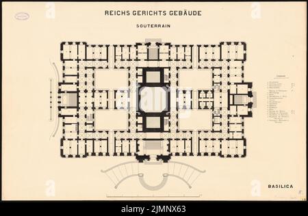 Vischer & Fueter, Reichsgericht à Leipzig (1884): Plan d'étage sous-sol. Encre sur carton, 65 x 99 cm (y compris les bords de balayage) Vischer & Fueter : Reichsgericht, Leipzig Banque D'Images