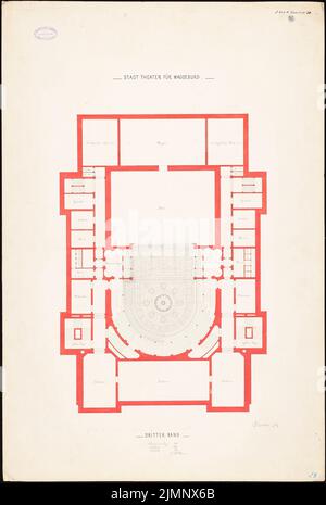 Lucae Richard (1829-1877), City Theatre à Magdeburg (1874): Grundliss 3rd place 1: 100, avec le plafond au-dessus de l'auditorium. Encre, aquarelle crayon sur la boîte, 96,6 x 65,1 cm (y compris les bords de balayage) Lucae Richard (1829-1877): Stadttheater, Magdeburg Banque D'Images