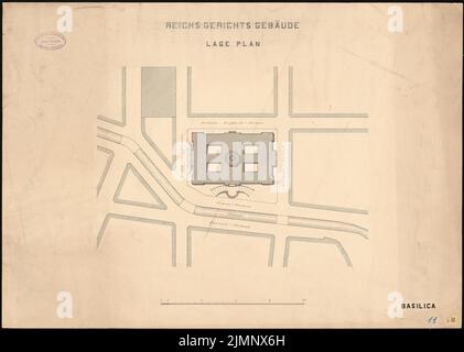 Vischer & Fueter, Reichsgericht à Leipzig (1884) : plan du site. Encre sur carton, 48,6 x 68,1 cm (y compris les bords de balayage) Vischer & Fueter : Reichsgericht, Leipzig Banque D'Images