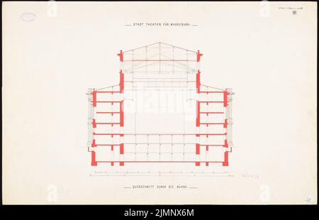 Lucae Richard (1829-1877), City Theatre de Magdeburg (1874): Coupe transversale à travers la scène 1: 100. Tusche, aquarelle crayon sur carton, 59,7 x 92,7 cm (y compris les bords de balayage) Lucae Richard (1829-1877): Stadttheater, Magdeburg Banque D'Images