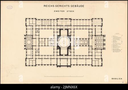 Vischer & Fueter, Reichsgericht à Leipzig (1884): Plan d'étage 2nd étages. Encre sur carton, 64,9 x 98,6 cm (y compris les bords de balayage) Vischer & Fueter : Reichsgericht, Leipzig Banque D'Images