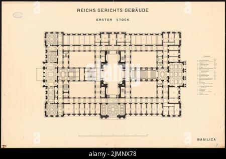 Vischer & Fueter, Reichsgericht à Leipzig (1884): Plan d'étage 1st étages. Encre sur carton, 65 x 98,4 cm (y compris les bords de balayage) Vischer & Fueter : Reichsgericht, Leipzig Banque D'Images