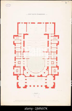 Lucae Richard (1829-1877), théâtre municipal de Magdeburg (1874): Plan parquet 1: 100. Encre, aquarelle crayon sur la boîte, 96,4 x 65,1 cm (y compris les bords de balayage) Lucae Richard (1829-1877): Stadttheater, Magdeburg Banque D'Images