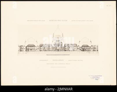 End, Böckmann & Köhler, Parlement japonais à Tokyo (sans DAT.): Section longitudinale. Légère pression sur le papier, 34,8 x 46,9 cm (y compris les bords de numérisation) Ende, Böckmann & Köhler : Japanisches Parlament, Tokio Banque D'Images