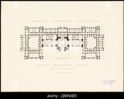 End, Böckmann & Köhler, Parlement japonais à Tokyo (sans dat.): Plan d'étage 1st étages. Légère pression sur le papier, 34,9 x 46,7 cm (y compris les bords de numérisation) Ende, Böckmann & Köhler : Japanisches Parlament, Tokio Banque D'Images