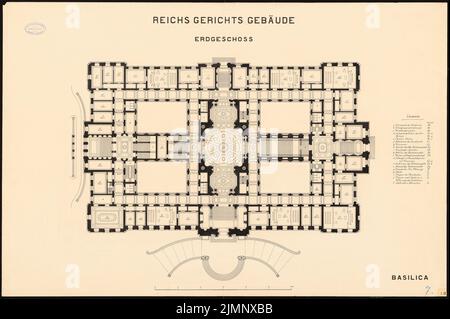 Vischer & Fueter, Reichsgericht à Leipzig (1884) : Grundriss EG. Encre sur carton, 65,5 x 98,4 cm (y compris les bords de balayage) Vischer & Fueter : Reichsgericht, Leipzig Banque D'Images