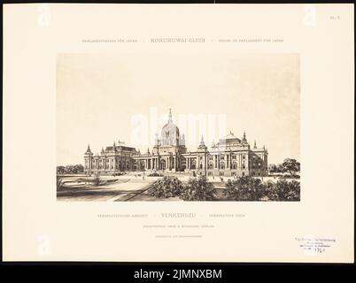 End, Böckmann & Köhler, Parlement japonais à Tokyo (sans dat.) : perspective. Légère pression sur le papier, 34,9 x 46,8 cm (y compris les bords de numérisation) Ende, Böckmann & Köhler : Japanisches Parlament, Tokio Banque D'Images