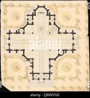 Martens Gustav Ludolf (1818-1872), église (sans dat.): Plan d'étage. Tusche aquarelle sur la boîte, 63,4 x 62,3 cm (y compris les bords de balayage) Martens Gustav Ludolf (1818-1872): Kirche Banque D'Images