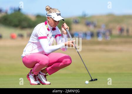 Ryann O'Toole des États-Unis sur le green 14th pendant le quatrième jour de l'AIG Women's Open à Muirfield à Gullane, en Écosse. Date de la photo: Dimanche 7 août 2022. Banque D'Images