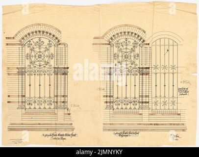 Lehmmübner Paul (1855-1916), District Suburetics à Prenzlau. (?) (1886) : fenêtre de visualisation avec grille. Tuche aquarelle sur transparent, 56,1 x 75,9 cm (y compris les bords de balayage) Lehmgrübner Paul (1855-1916): Kreis-Ständehaus, Prenzlau (?) Banque D'Images