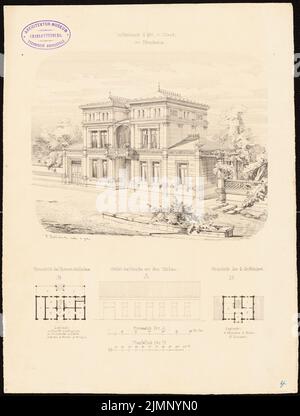 Ewerbeck, Franz (1839-1889), Fräulein immeuble résidentiel de Heek, Bentheim. Conversion (sans date) : vue en perspective avant et après la rénovation, plan d'étage EG et 1st étages, barre d'échelle. Encre sur papier, 36,4 x 27,6 cm (y compris les bords de numérisation) Ewerbeck, Franz (1839-1889): Wohnhaus Fräulein von Heek, Bentheim. Umbau Banque D'Images