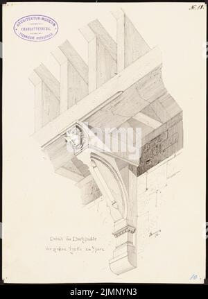 Ewerbeck, Franz (1839-1889), Détails de la structure du toit de la Grande salle à Ypres (1878) : détail. Encre sur carton, 28,8 x 21 cm (y compris les bords de numérisation) Ewerbeck, Franz (1839-1889): Détails vom Dachstuhl der Großen Halle, Ypern Banque D'Images