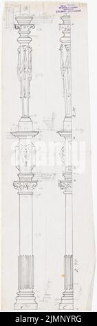 Lehmmübner Paul (1855-1916), colonnes (sans date) : vue et profil d'une combinaison de demi-colonnes pré-masquée. Encre, crayon sur lin, 67,1 x 21 cm (y compris les bords de balayage) Lehmgrübner Paul (1855-1916): Säulen Banque D'Images