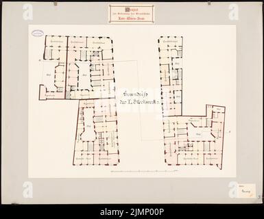 Erdmann & Spindler, développement de la Kaiser-Wilhelm-Straße à Berlin (sans date) : plan d'étage 1st étages, barre d'échelle. Encre, couleur encre, aquarelle sur carton, 77,3 x 99,2 cm (avec les bords de numérisation) Erdmann & Spindler : Bebauung der Kaiser-Wilhelm-Straße, Berlin Banque D'Images