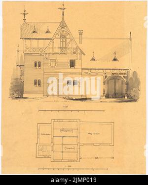 Lehmmübner Paul (1855-1916), immeuble résidentiel avec noyau de voiture (sans dat.): Plan d'étage 1: 100, montant 1: 100. Tuche aquarelle sur transparent, 35,4 x 30 cm (y compris les bords de balayage) Lehmgrübner Paul (1855-1916): Wohnhaus mit Wagenremise Banque D'Images