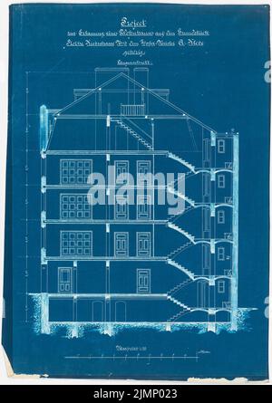 Lehmmübner Paul (1855-1916), immeuble résidentiel pour A. Klebe sur la propriété Rothe (sans dat.): Section longitudinale 1:50. Photocalque sur papier, 64,2 x 45,3 cm (y compris les bords de numérisation) Lehmgrübner Paul (1855-1916): Wohnhaus für A. Klebe auf dem Grundstück Rothe Banque D'Images