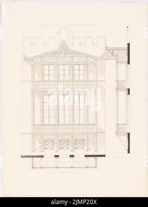 Lange Ludwig (1808-1868), fermé dans les montagnes. (De: L. Lange, œuvres de l'architecture supérieure, 1856) (sans dat.): Partie supérieure de Mittelei- de la vue principale. Pression sur carton, 65,9 x 49,5 cm (y compris les bords de balayage) Lange Ludwig (1808-1868): Werke der höheren Baukunst, Darmstadt 1856. Schloss im Gebirge Banque D'Images