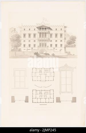 Lange Ludwig (1808-1868), fermé dans les montagnes. (Depuis : L. Lange, œuvres de l'architecture supérieure, 1856) (sans date) : plans d'étage, vue sur le jardin. Pression sur carton, 64,5 x 44 cm (y compris les bords de balayage) Lange Ludwig (1808-1868): Werke der höheren Baukunst, Darmstadt 1856. Schloss im Gebirge Banque D'Images