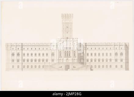 Lange Ludwig (1808-1868), hôtel de ville de Hambourg. (Depuis : L. Lange, œuvres de l'architecture supérieure, 1858) (1854) : vue de face. Pression sur carton, 44 x 64,5 cm (y compris les bords de balayage) Lange Ludwig (1808-1868): Werke der höheren Baukunst, Darmstadt 1858. Rathaus, Hambourg Banque D'Images