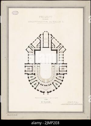 Lüthi & Klemm, Théâtre de Halle/Saale (1884) : Grundriss 2nd. Encre, couleur encre, aquarelle sur carton, sur carton, 83,5 x 63,9 cm (y compris les bords de numérisation) Lüthi & Klemm : Théâtre, Halle/Saale Banque D'Images