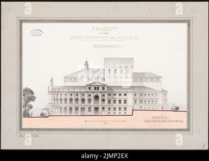 Lüthi & Klemm, Théâtre de Halle/Saale (1884) : vue latérale. Tuche aquarelle sur la boîte, sur carton, 55,8 x 77,2 cm (y compris les bords du scan) Lüthi & Klemm : Théâtre, Halle/Saale Banque D'Images