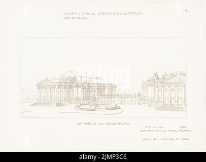 Genzmer, Felix (1856-1929), Opéra Royal de Berlin-Tiergarten (1908) : vue panoramique depuis la Königsplatz. Pause légère sur papier, 50,9 x 68,9 cm (y compris les bords de balayage) Genzmer, Felix (1856-1929): Königliche Oper, Berlin-Tiergarten Banque D'Images