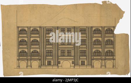 Poelzig Hans (1869-1936), groupe résidentiel Lauterbach à Breslau (1907-1911) : vue sur une maison. Encre et crayon sur transparent, 54,7 x 92,2 cm (y compris les bords de balayage) Poelzig Hans (1869-1936): Wohnhaussruppe Lauterbach, Breslau Banque D'Images