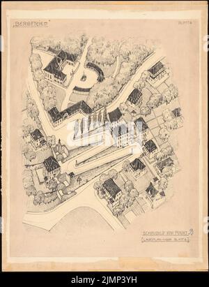 Brix & Genzmer, plan de développement pour le site de Triller, Saarbrücken-St. Johann (sans dat.): Vue en perspective du point B 1: 1000. Crayon sur papier, sur carton, 65,1 x 50 cm (y compris les bords de numérisation) Brix & Genzmer : Bebauungsplan für die Ortslage Tiller, Saarbrücken-St. Johann Banque D'Images