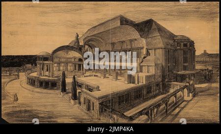 Schmitz Bruno (1858-1916), mairie et salle d'exposition à Hanovre (1910): Stadthalle: Perspective et coupe partielle. Crayon sur transparent, 103,9 x 183,8 cm (y compris les bords de balayage) Schmitz Bruno (1858-1916): Stadthalle und Ausstellungshalle, Hanovre Banque D'Images