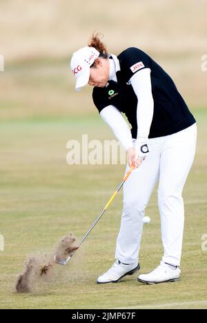 Ariya Jutanugarn en Thaïlande sur le 14th trou pendant le quatrième jour de l'AIG Women's Open à Muirfield à Gullane, en Écosse. Date de la photo: Dimanche 7 août 2022. Banque D'Images