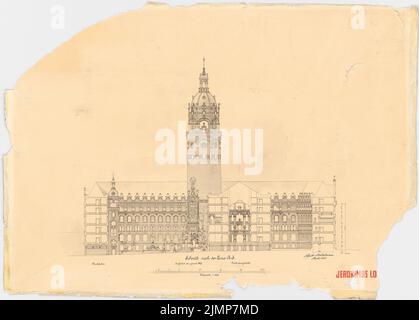 Neckelmann Skjold (1854-1903), hôtel de ville de Leipzig (1897) : section longitudinale, 1 : 200. Tuche aquarelle sur la boîte, 72,3 x 101 cm (y compris les bords de balayage) Neckelmann Skjold (1854-1903): Rathaus, Leipzig Banque D'Images