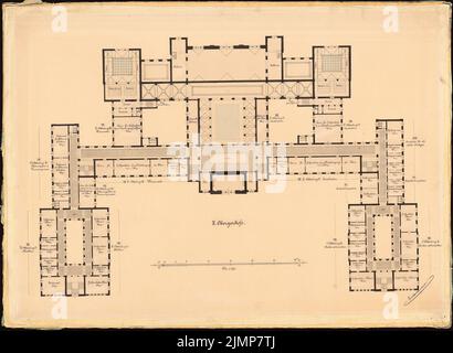 Neckelmann Skjold (1854-1903), hôtel de ville de Hanovre (1896) : Grundriss 2nd étage. Encre sur carton, 75,2 x 102,7 cm (y compris les bords de balayage) Neckelmann Skjold (1854-1903): Rathaus, Hanovre Banque D'Images