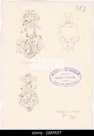 Nohl Maximilian (1830-1863), porte-perce, Bologne (28.09.1858): Vues. Crayon sur papier, 18,5 x 13,4 cm (y compris les bords de numérisation) Nohl Maximilian (1830-1863): Türklopfer, Bologne Banque D'Images