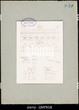 Nohl Maximilian (1830-1863), Palazzo Publico, Piacenza (08.09.1859): Vues, détails. Crayon sur carton, 30,3 x 22,8 cm (y compris les bords du scan) Nohl Maximilian (1830-1863): Palazzo Publico, Piacenza Banque D'Images