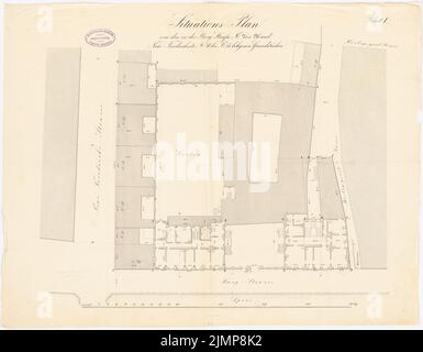 Nohl Maximilian (1830-1863), bourse de Berlin (1858): Plan du site. Encre sur papier, 49,9 x 64 cm (y compris les bords de numérisation) Nohl Maximilian (1830-1863): Börse, Berlin Banque D'Images