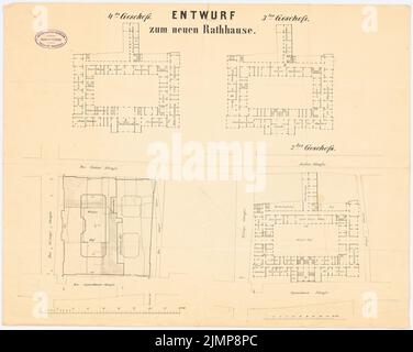 Nohl Maximilian (1830-1863), hôtel de ville de Berlin (Red Rathaus) (1857) : plans de 4 étages (projet inconnu). Encre, crayon sur papier, 46,7 x 58,5 cm (y compris les bords de numérisation) Nohl Maximilian (1830-1863) : Berliner Rathaus (Rotes Rathaus) Banque D'Images