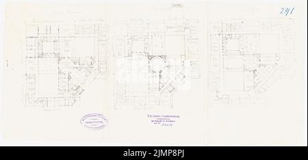 Nohl Maximilian (1830-1863), hôtel de ville de Berlin (Red Rathaus). Projet 3 (1860) : 3 plans d'étage. Crayon sur transparent, 24,1 x 50,6 cm (y compris les bords du scan) Nohl Maximilian (1830-1863): Berliner Rathaus (Rotes Rathaus). Projet 3 Banque D'Images