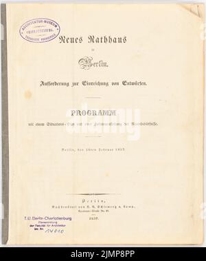 Nohl Maximilian (1830-1863), hôtel de ville de Berlin (Rotes Rathaus) (1857): Programme d'appel d'offres, relié. Pression sur le papier, 27,5 x 23 cm (y compris les bords de numérisation) Nohl Maximilian (1830-1863) : Berliner Rathaus (Rotes Rathaus) Banque D'Images