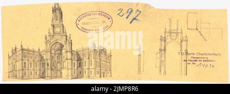 Nohl Maximilian (1830-1863), hôtel de ville de Berlin (Red Rathaus). Projet 3 (1860) : vue en perspective, détails. Crayon sur transparent, 10,3 x 28,2 cm (y compris les bords du scan) Nohl Maximilian (1830-1863): Berliner Rathaus (Rotes Rathaus). Projet 3 Banque D'Images