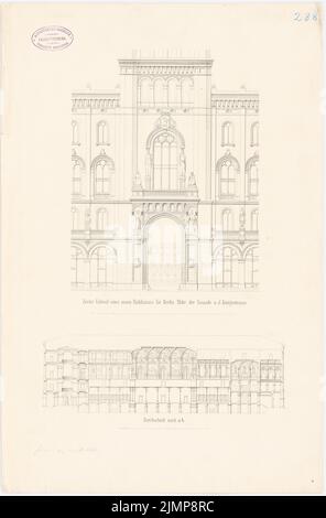 Nohl Maximilian (1830-1863), hôtel de ville de Berlin (Red Rathaus). Projet 2 (1858) : section façade, coupe. Impression sur papier, 53,9 x 35,5 cm (y compris les bords de numérisation) Nohl Maximilian (1830-1863) : Berliner Rathaus (Rotes Rathaus). Projet 2 Banque D'Images