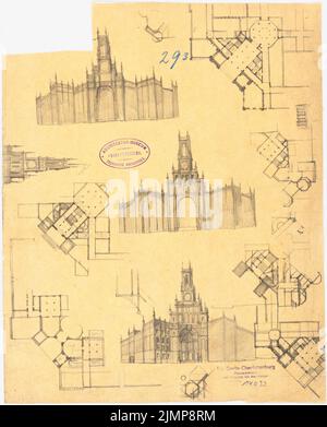 Nohl Maximilian (1830-1863), hôtel de ville de Berlin (Red Rathaus). Projet 3 (1860) : vue en perspective, détails. Crayon sur transparent, 36,2 x 29,3 cm (y compris les bords du scan) Nohl Maximilian (1830-1863): Berliner Rathaus (Rotes Rathaus). Projet 3 Banque D'Images