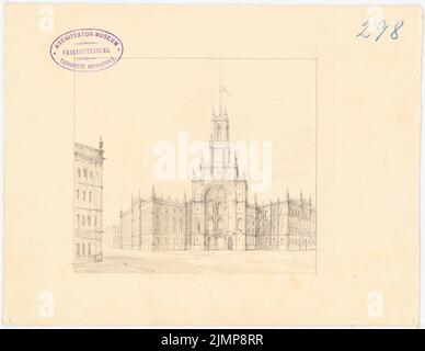 Nohl Maximilian (1830-1863), hôtel de ville de Berlin (Red Rathaus). Projet 3 (1860) : vue en perspective. Crayon sur papier, 20,3 x 26,3 cm (y compris les bords de numérisation) Nohl Maximilian (1830-1863): Berliner Rathaus (Rotes Rathaus). Projet 3 Banque D'Images